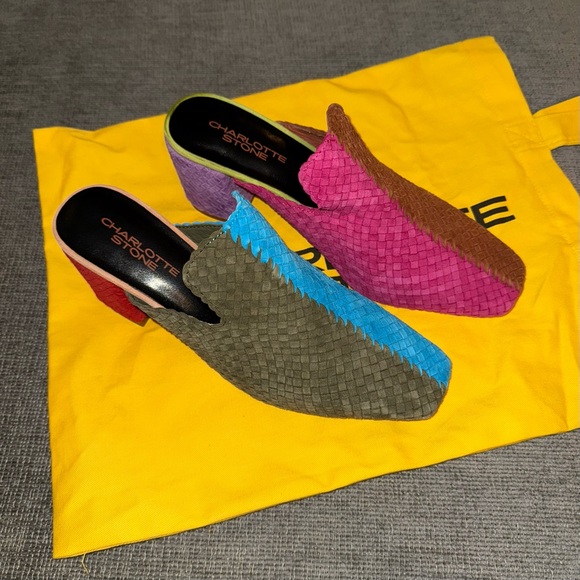 Charlotte Stone Mae Colorful Rainbow Woven Leather Mules Nassau Size 9 - Picture 5 of 15